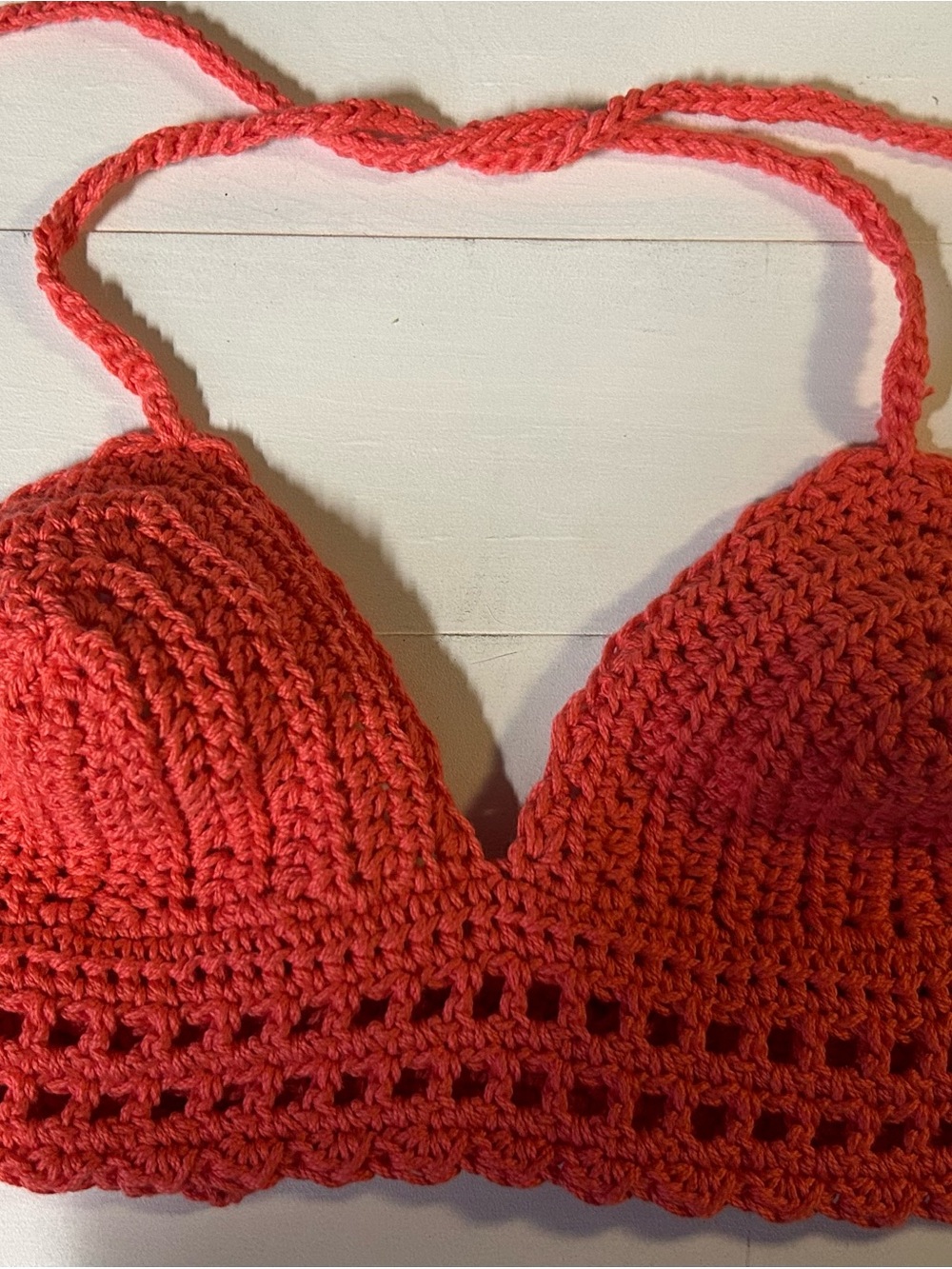 Handmade Crocheted Bralette Top in Coral Red Fits A/B cup